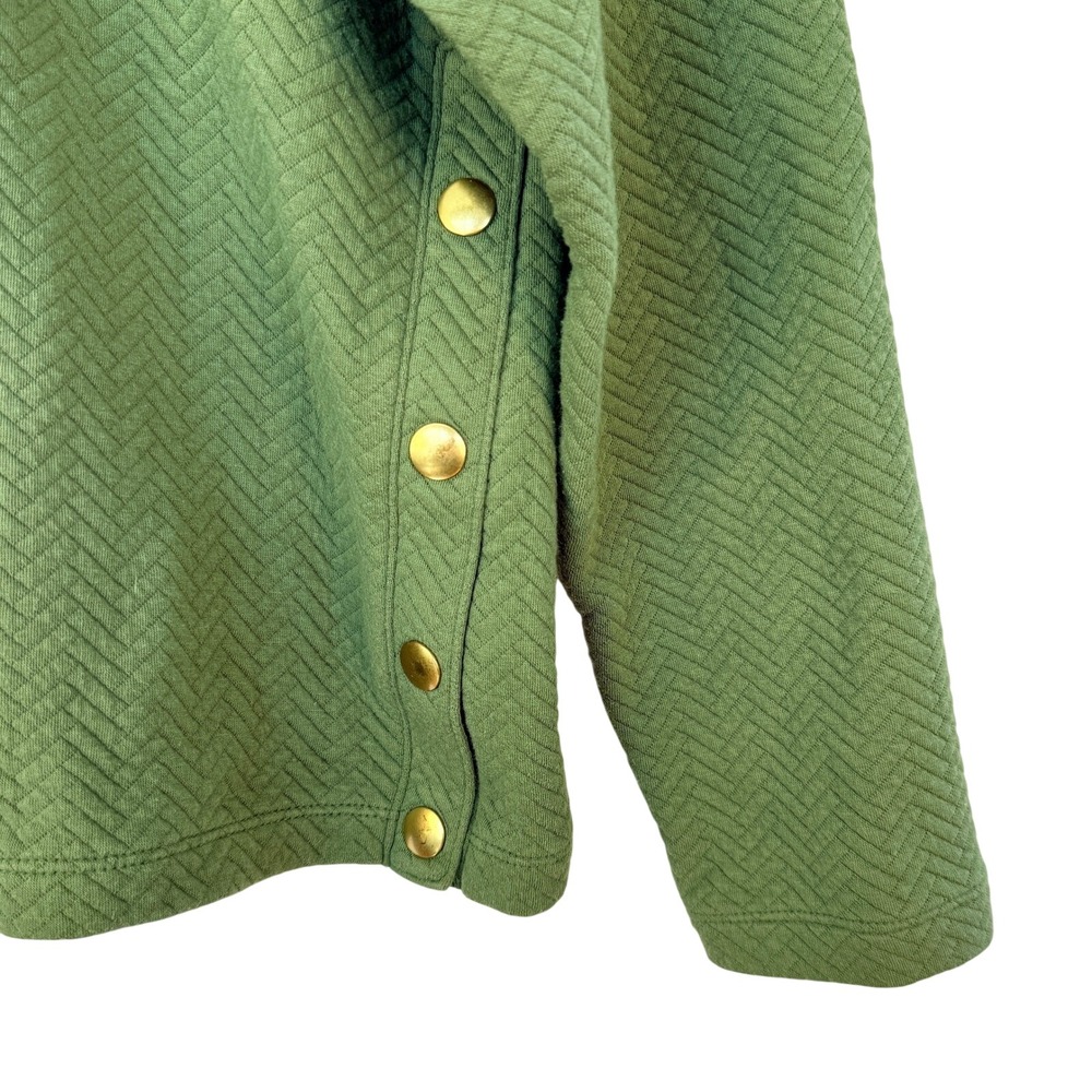 J.Crew Olive Green Quilted Herringbone Mock Neck Side Snap Sweatshirt M - Picture 5 of 7